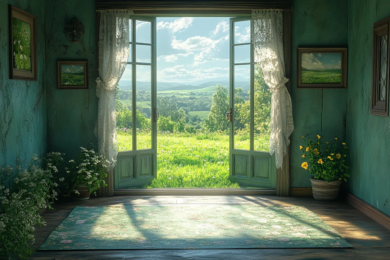 A bright, healthy home interior opening onto green fields